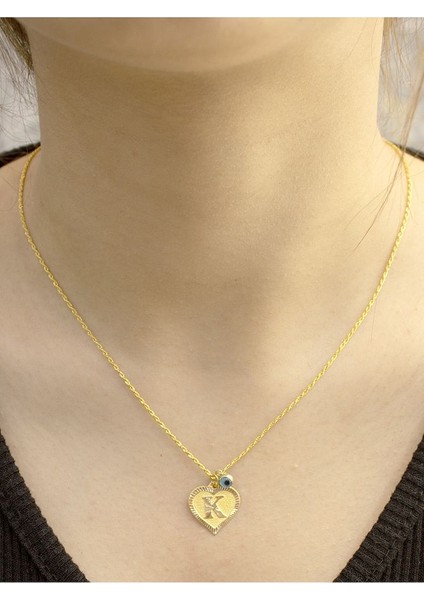 14 Ayar Altın Kalpli K Harfi Kolye modelleri