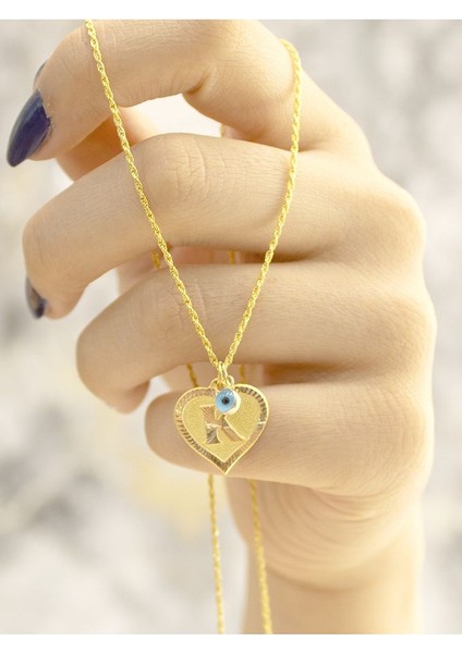 14 Ayar Altın Kalpli K Harfi Kolye fırsatları