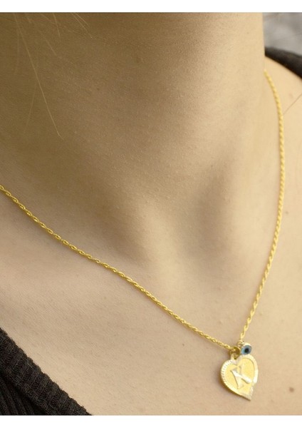 14 Ayar Altın Kalpli K Harfi Kolye indirimleri