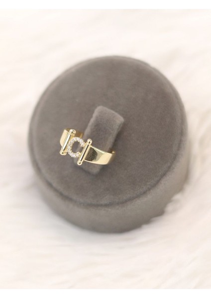 ZEYNEPLİ GOLD 14 Ayar Altın Küçük C Harfli Taşlı Yüzük modelleri