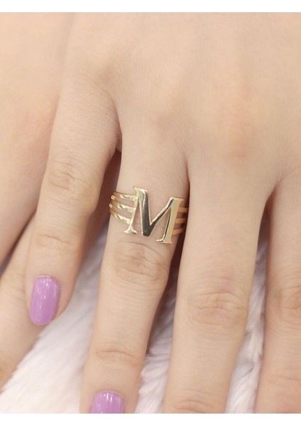 14 Ayar Altın Kaburga M Harfi Yüzük