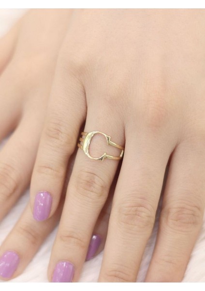 ZEYNEPLİ GOLD 14 Ayar Altın Kaburga C Harfli Yüzük