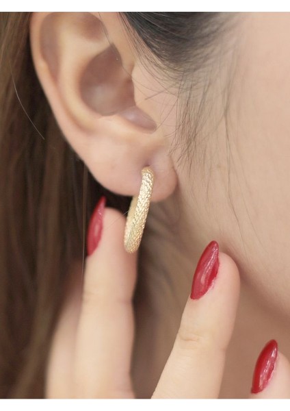 14 Ayar Altın Orta Boy Simli Küpe