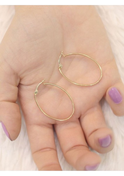 14 Ayar Altın Ortaboy Elips Küpe modelleri