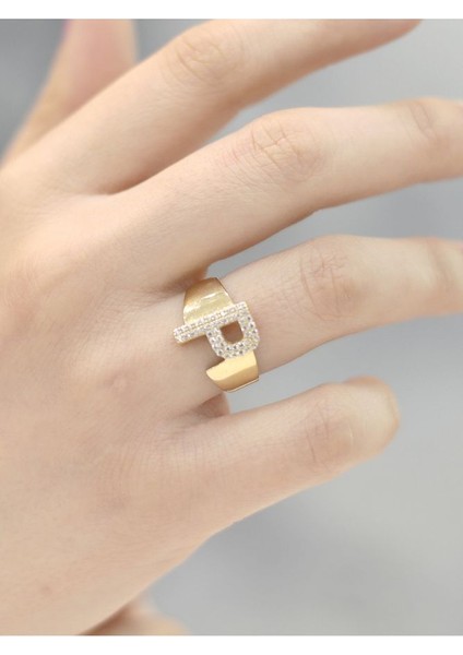 14 Ayar Altın Büyük P Harfli Taşlı Yüzük fiyatları