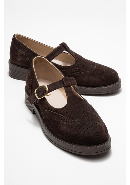Janney Kahverengi Süet Hakiki Deri Bantlı Kadın Loafer Ayakkabı