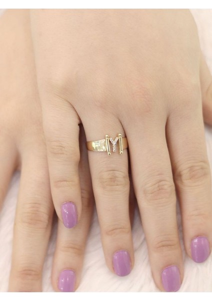 14 Ayar Altın Küçük Y Harfli Taşlı Yüzük