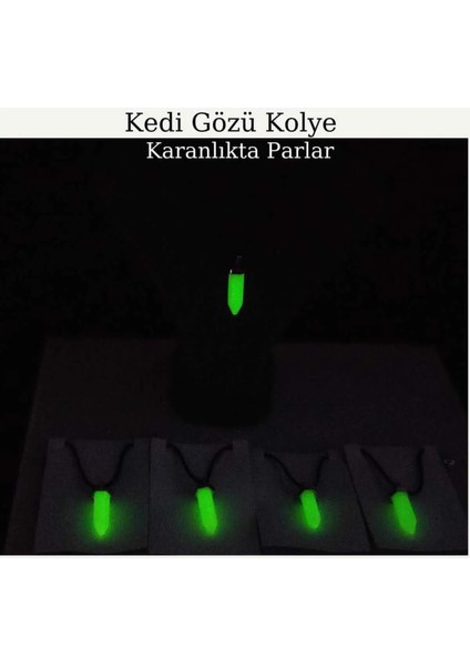 Fosforlu Kedigözü Kolye - Unisex Günlük Aksesuar Bijuteri Hediyelik Kolye - Karanlıkta Yeşil Parlayan Kolye