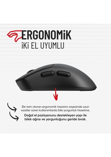 63B Bluetooth Kablosuz Kablolu Şarjlı 12800 Dpı Gaming Mouse Makrolu Ultra Hafif Oyuncu Mouse Siyah indirimleri