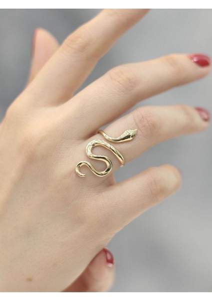 14 Ayar Altın Uzun Yılan Tasarımlı Yüzük