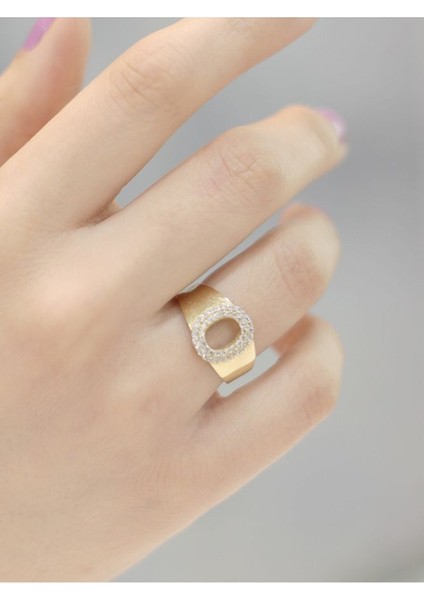 14 Ayar Altın Büyük O Harfi Taşlı Yüzük fiyatları