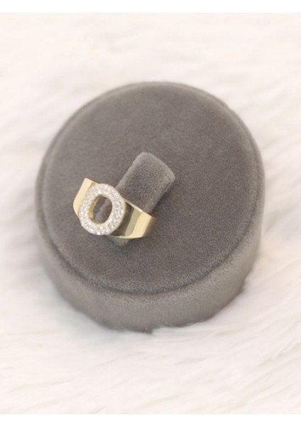 14 Ayar Altın Büyük O Harfi Taşlı Yüzük modelleri