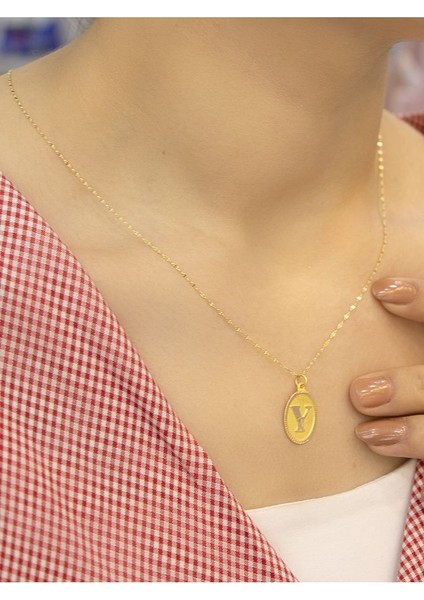 14 Ayar Altın Aynalı Oval Y Harfli Kolye fiyatları