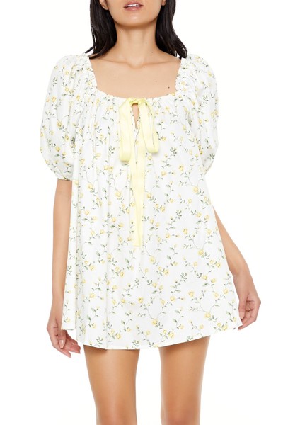 Çiçek Desenli Balon Kol Mini Elbise fiyatları