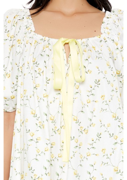 Çiçek Desenli Balon Kol Mini Elbise modelleri