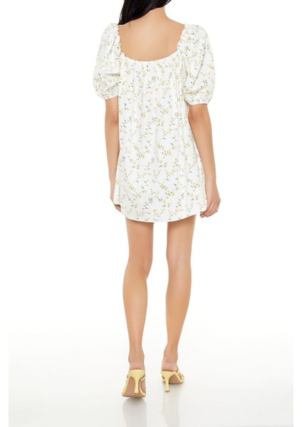 Çiçek Desenli Balon Kol Mini Elbise indirimleri