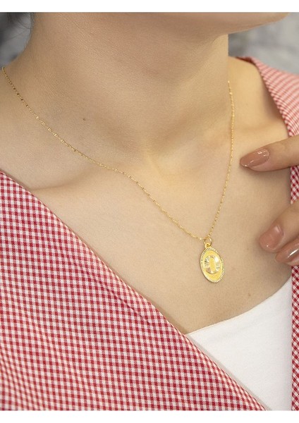 14 Ayar Altın Aynalı Oval O Harfli Kolye