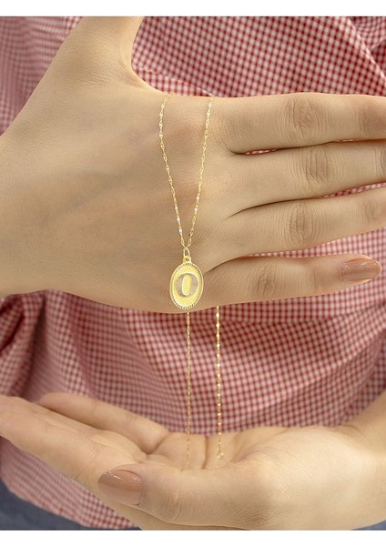 14 Ayar Altın Aynalı Oval O Harfli Kolye modelleri