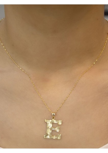 ZEYNEPLİ GOLD 14 Ayar Altın Press Füzyon E Harfli Kolye