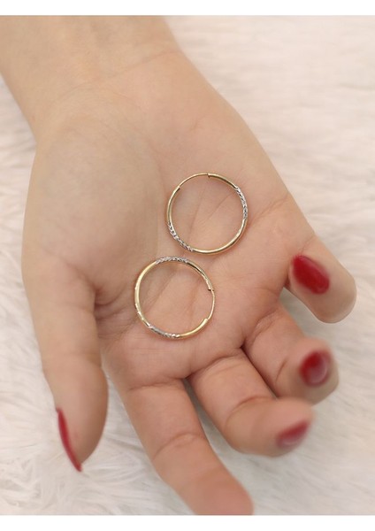 14 Ayar Altın Çift Renkli Halka Küpe modelleri