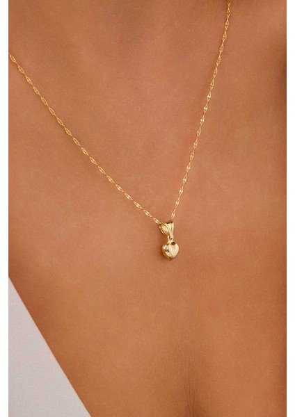 14 Ayar Altın Küçük Bombeli Kalp Kolye