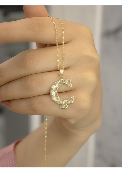 ZEYNEPLİ GOLD 14 Ayar Press Füzyon Ç Harfli Kolye
