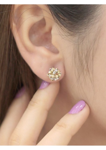 14 Ayar Altın Çift Renk Dorikalı Top Küpe