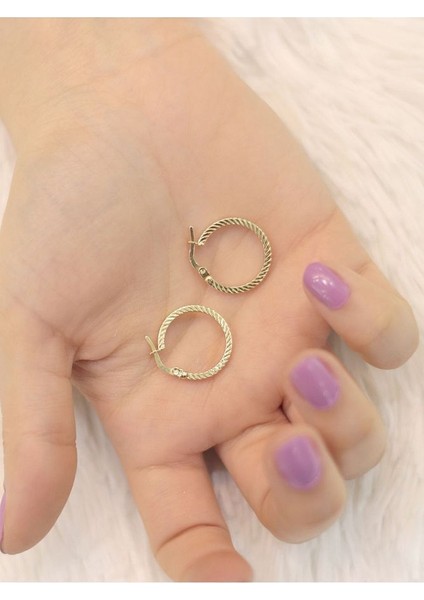 14 Ayar Altın Parıltı Küçük Halka Küpe modelleri