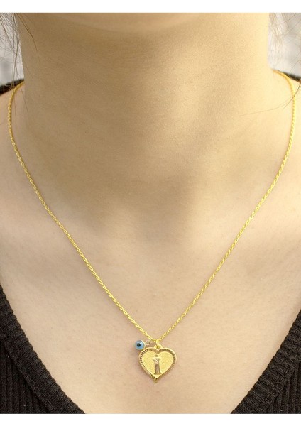 14 Ayar Altın Kalpli I Harfli Kolye