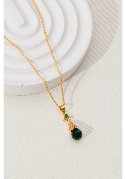 14 Ayar Altın Yeşil Nar Tanesi Kolye modelleri