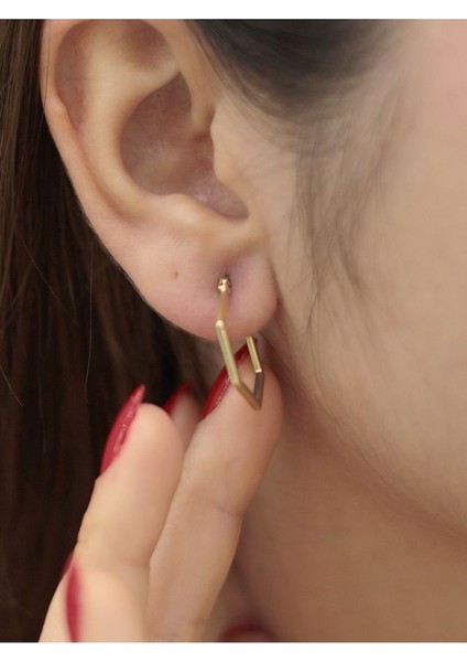 14 Ayar Altın Altı Köşeli Halka Küpe