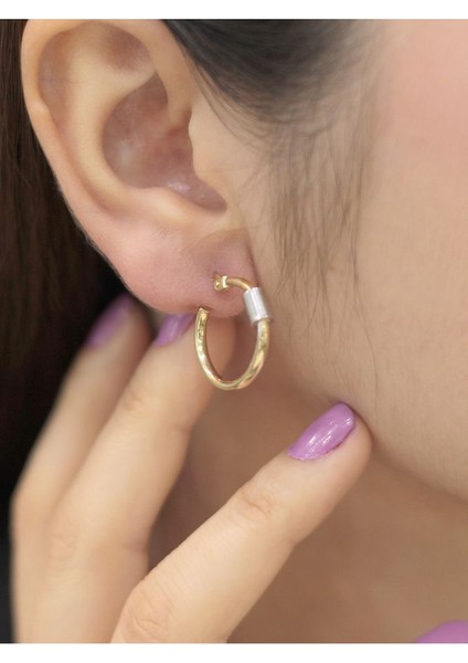 14 Ayar Altın Silindirli Halka Küpe