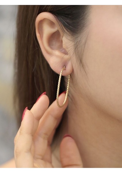 14 Ayar Altın Elips Tırtıklı Küpe