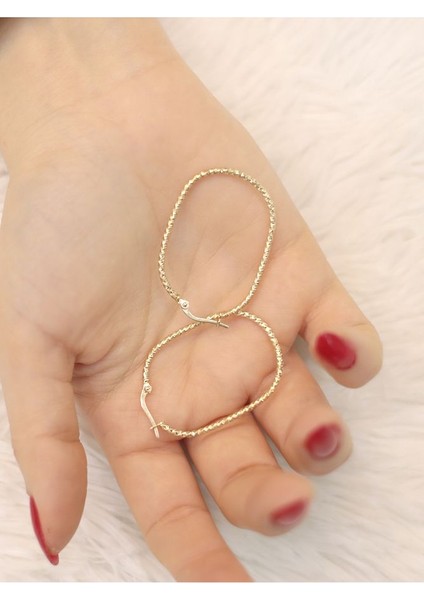 14 Ayar Altın Elips Tırtıklı Küpe modelleri