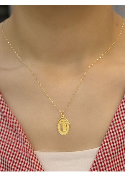 14 Ayar Altın Aynalı Oval Ü Harfli Kolye