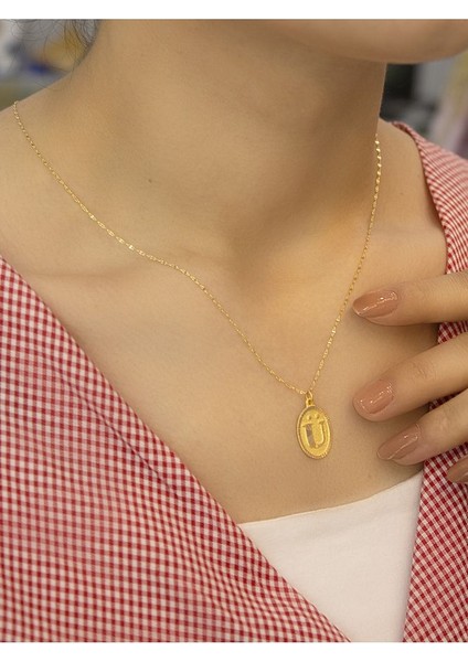 14 Ayar Altın Aynalı Oval Ü Harfli Kolye fiyatları