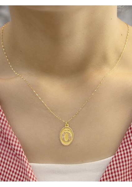14 Ayar Altın Aynalı Oval Ö Harfli Kolye