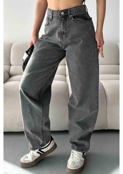 Kar Yıkamalı Baggy Kot Pantolon Koyu Gri - 27269 fiyatları