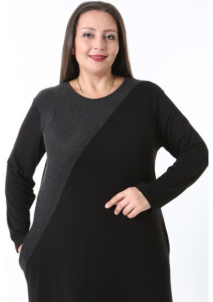 Kadın Likralı Viskon Kumaş Siyah Renk Desenli Büyük Beden Elbise fiyatları