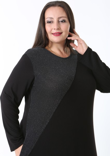 Kadın Likralı Viskon Kumaş Siyah Renk Desenli Büyük Beden Elbise fırsatları