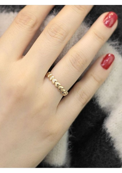 14 Ayar Altın Sıralı Kalp Yüzük