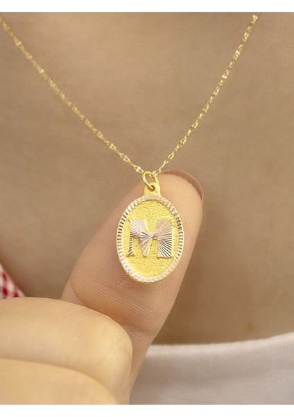 14 Ayar Altın Aynalı Oval M Harfli Kolye fırsatları