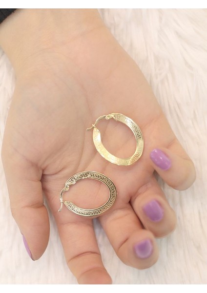 14 Ayar Altın Dalgalı Elips Greek Küpe fırsatları