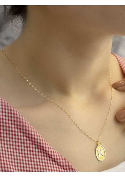 14 Ayar Altın Aynalı Oval R Harfli Kolye fiyatları