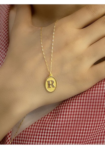 14 Ayar Altın Aynalı Oval R Harfli Kolye fırsatları