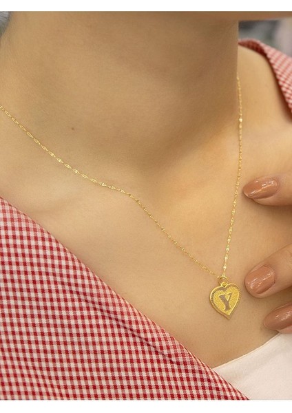 14 Ayar Altın Kalpli Y Harfli Kolye fırsatları