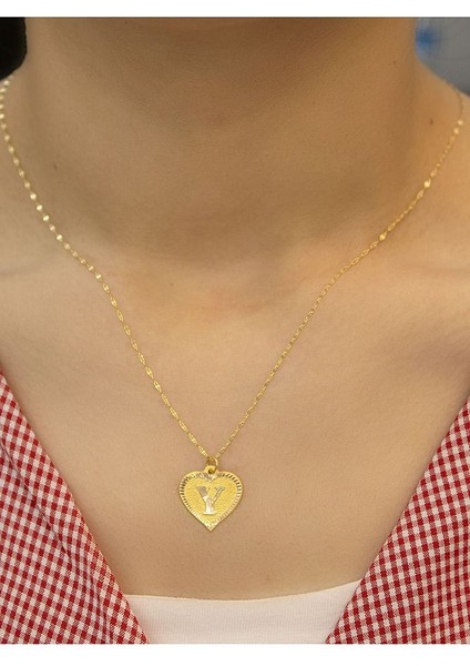 14 Ayar Altın Kalpli Y Harfli Kolye indirimleri