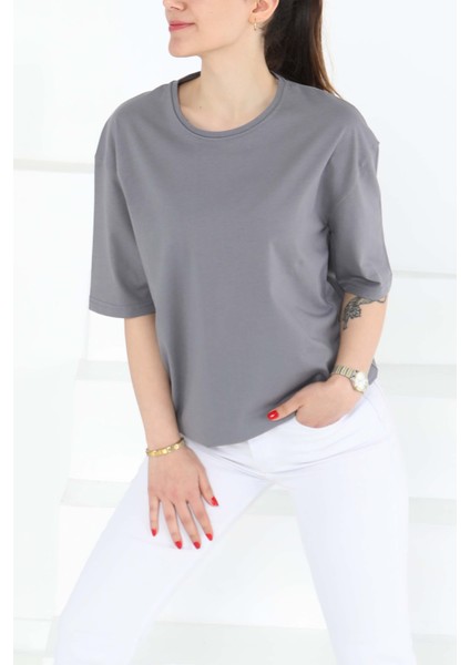 Oversize Kısa Kollu T-Şhirt Gri - 27118