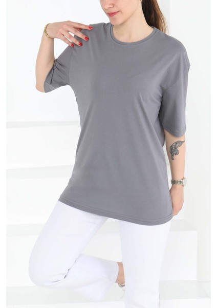 Oversize Kısa Kollu T-Şhirt Gri - 27118 fırsatları