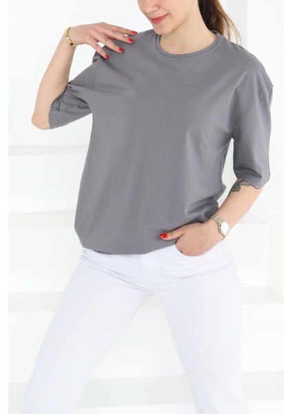 Oversize Kısa Kollu T-Şhirt Gri - 27118 indirimleri